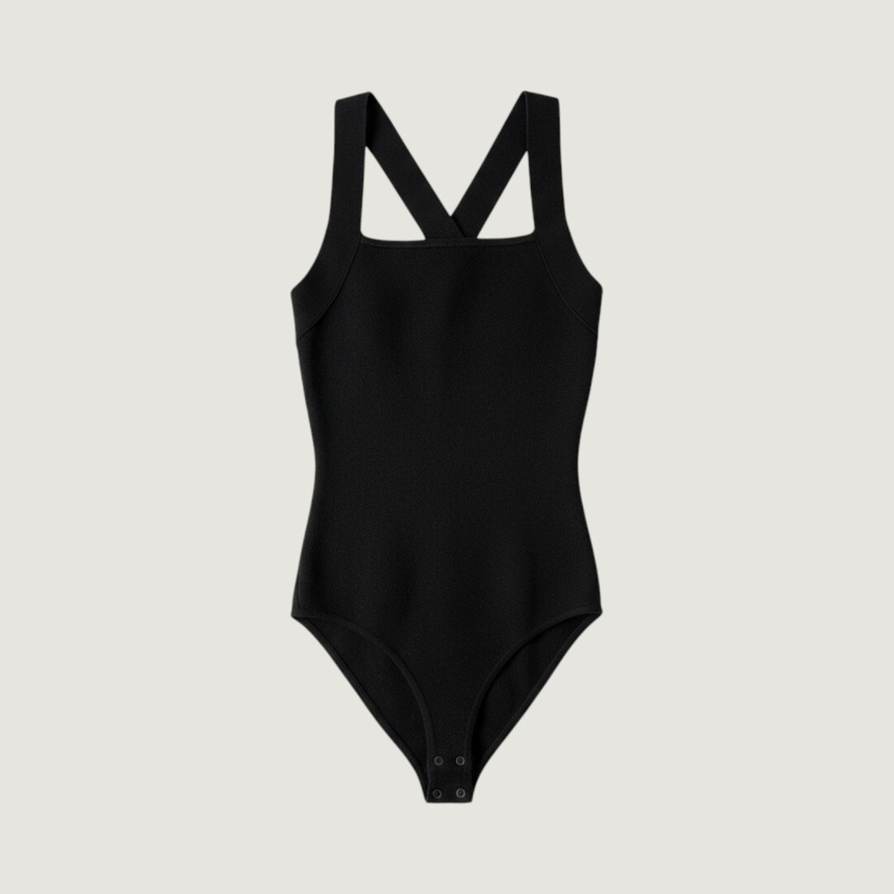 Abercrombie & Fitch Black Ribbed Sweater Bodysuit Cross Back Square Neck Small